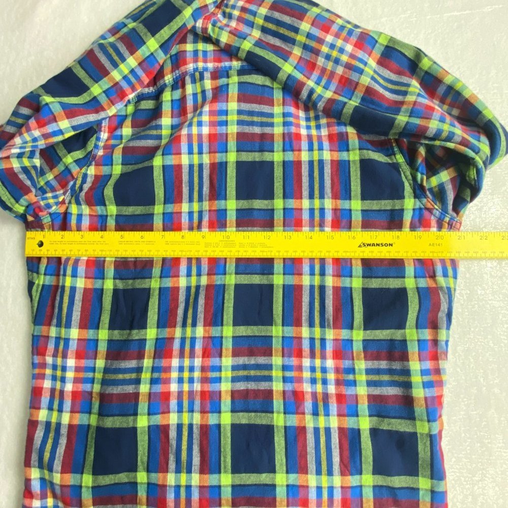 Abercrombie & Fitch Shirt Mens‎ Medium Muscle Flannel Blue Green Plaid Button Up - Picture 8 of 13